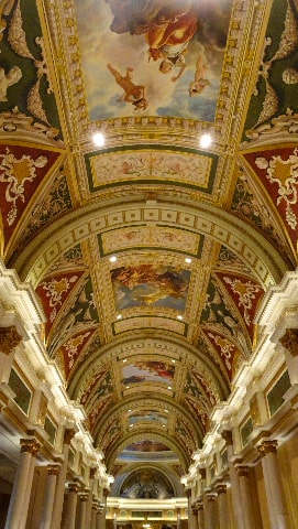 Ornate handpainted ceiling in corridor of The Venetian, Las Vegas