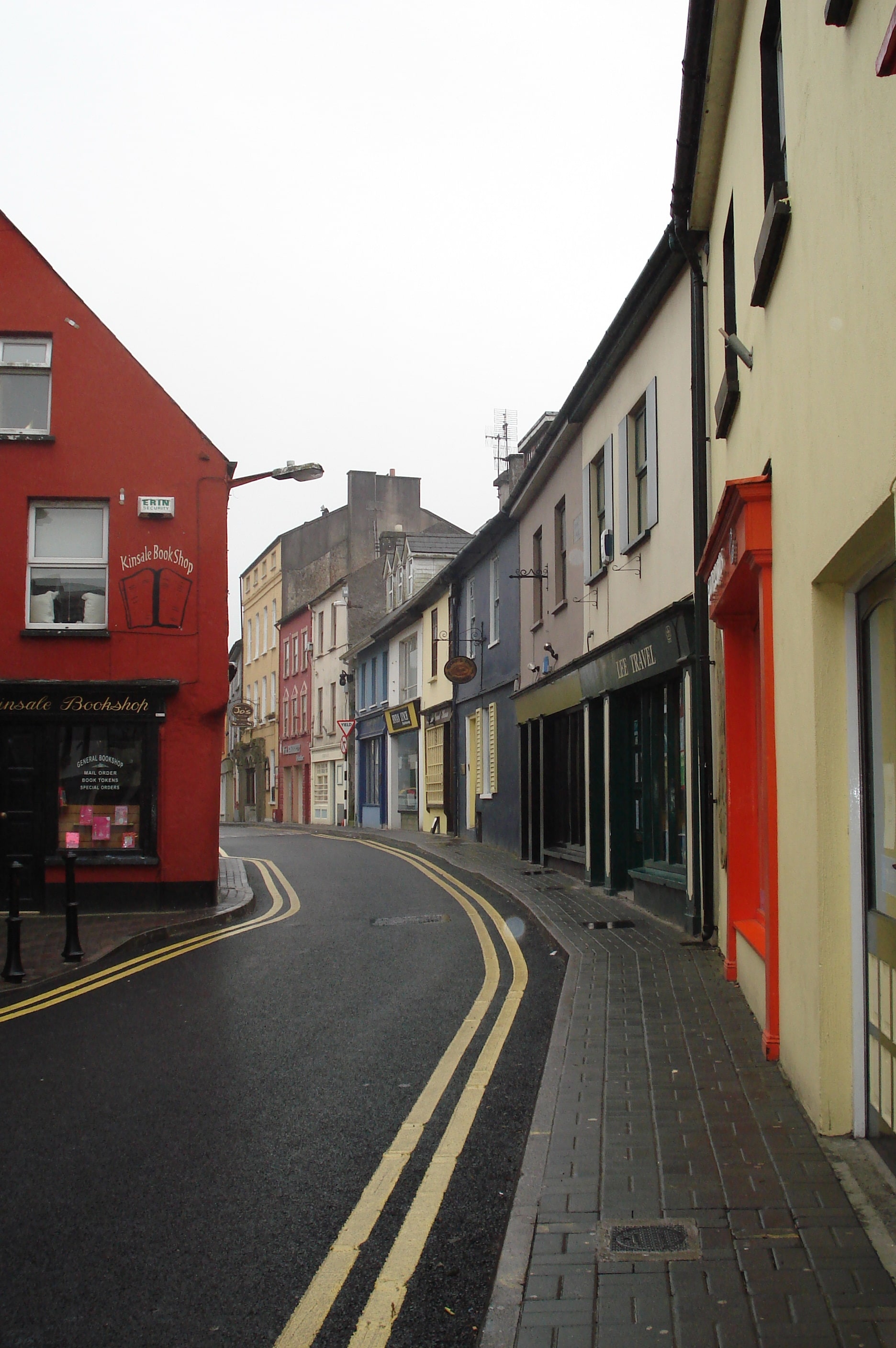 Colourful buildings lining street in town of Ennis