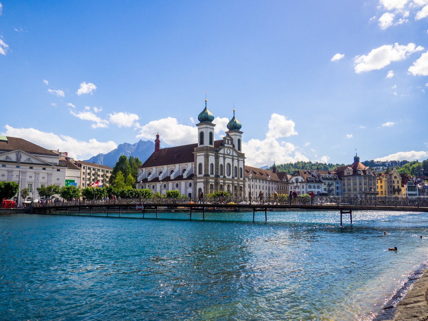 City of Lucerne with lake in foreground