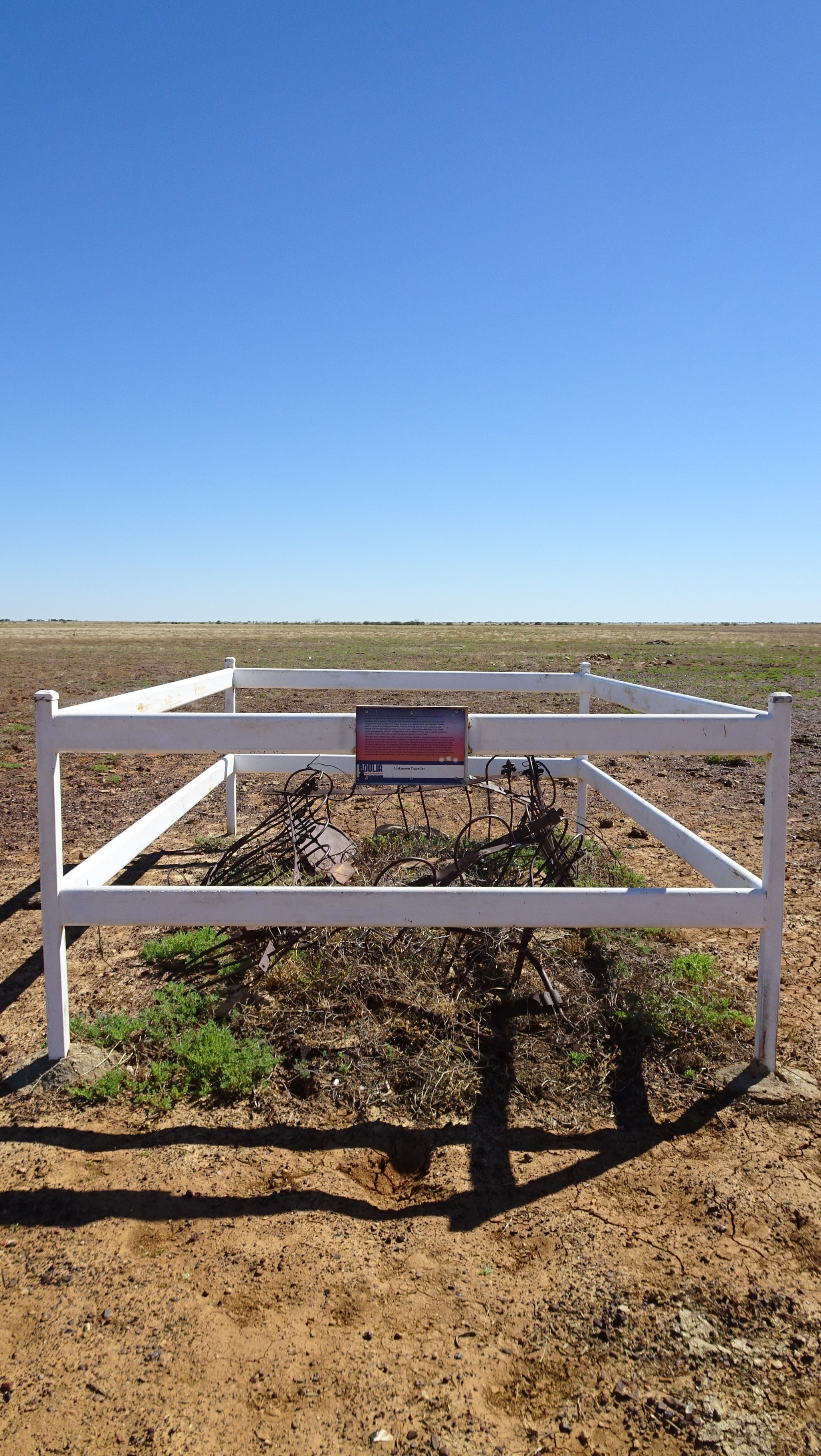 Fenced-off gravesite at Min Min Hotel ruins