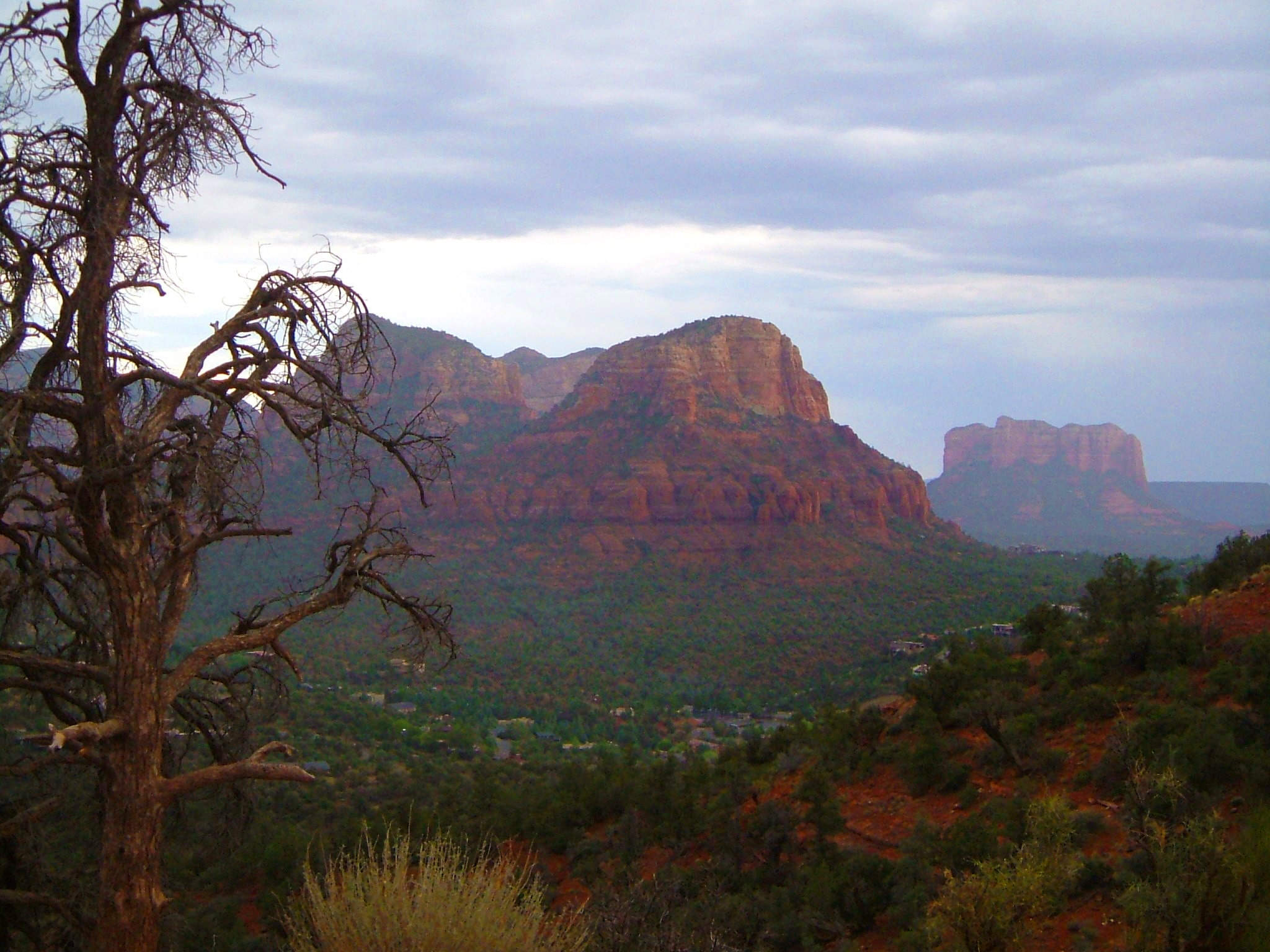 View of red rock landscape of Sedona, Arizona, USA at dusk 