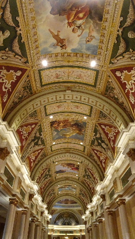 Ornate handpainted ceiling in corridor of The Venetian, Las Vegas