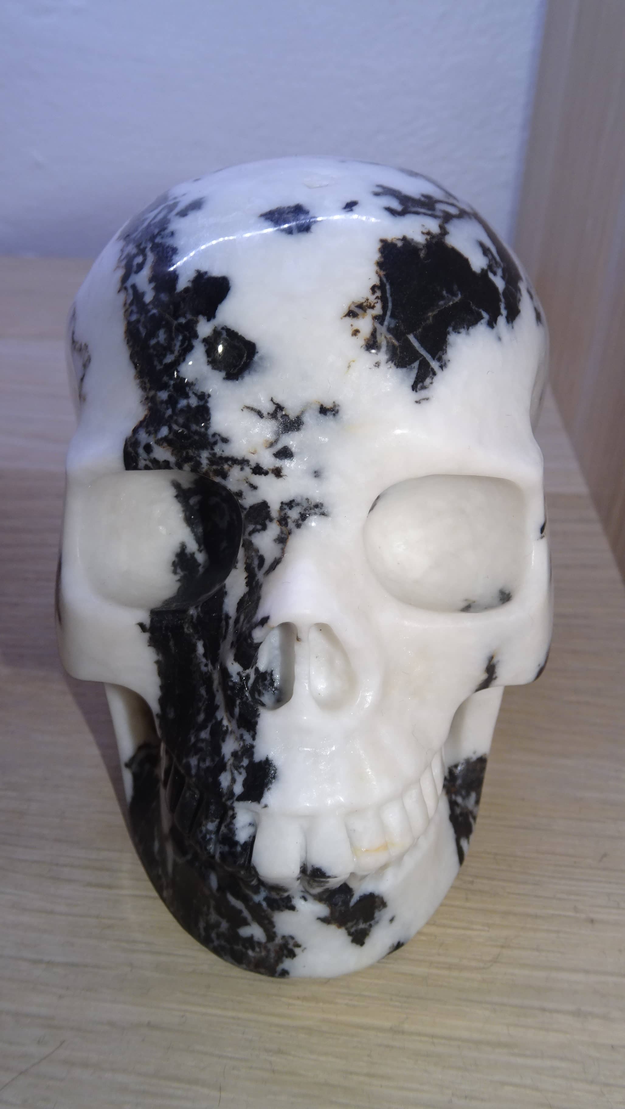 Zebra jasper carved crystal skull