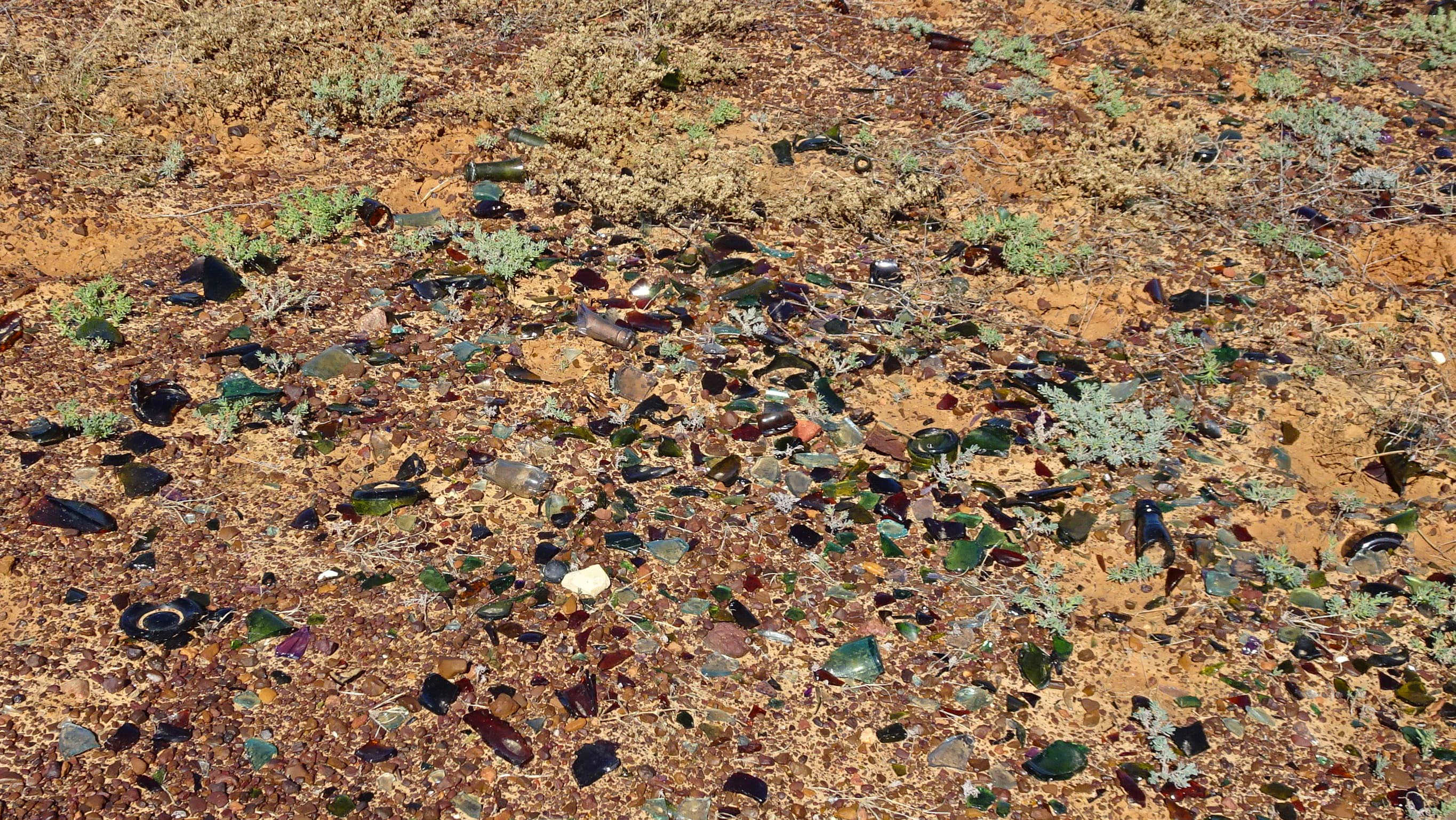 Shattered glass from broken alcohol bottles